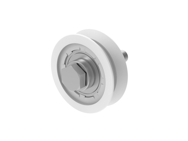 Laufrolle mit „V“ profil mit stütze und lager, INOX / NYLON, D80